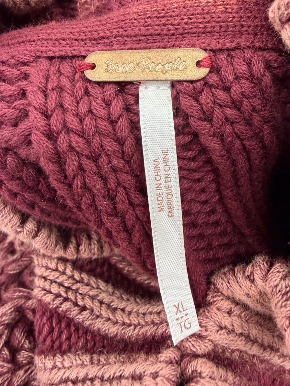 Free People Sweetheart Rib Chunky Sweater XL Garnet Mock Neck Cozy Knit - Picture 5 of 5